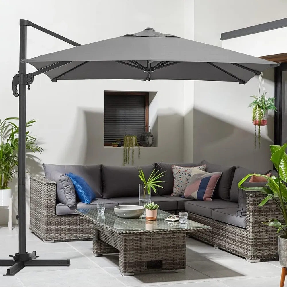 2.5M Cantilever Parasol with Base - Grey, Polyester image
