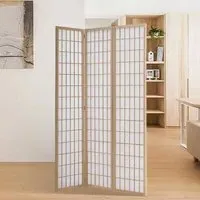 3-Panel Folding Room Divider Screen - Natural, Solid Wood