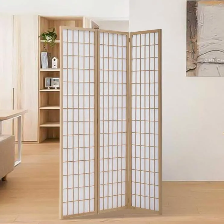 3-Panel Folding Room Divider Screen - Natural, Solid Wood image