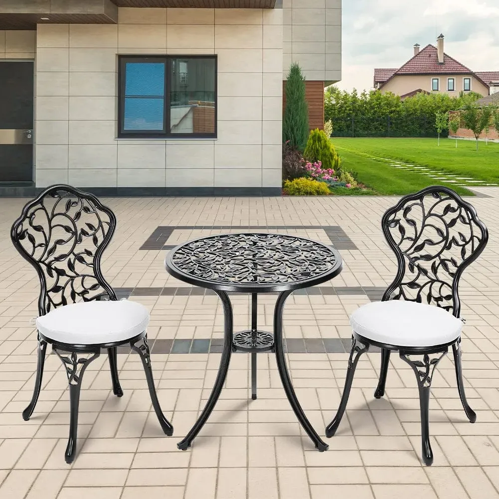 3-Piece Round Bistro Set with Cushions - Black, Cast Aluminum image