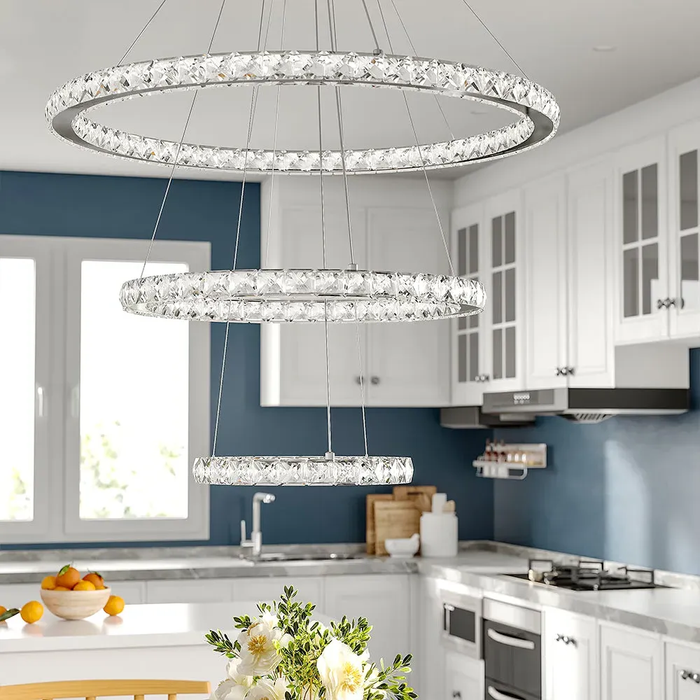 3 Rings Crystal LED Chandelier Pendant - Cool White image