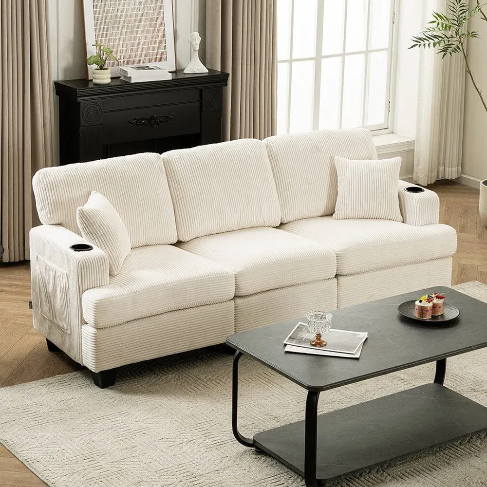 3-Seater Modular Sofa with Cup Holders - Corduroy product