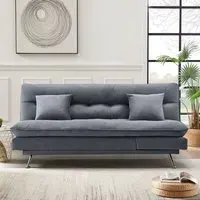 3-Seater Sofa Bed with Cushions - Grey, Fabric