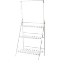 3-Tier Ladder Plant Stand with Hanging Bar - White, Solid Wood alternate view