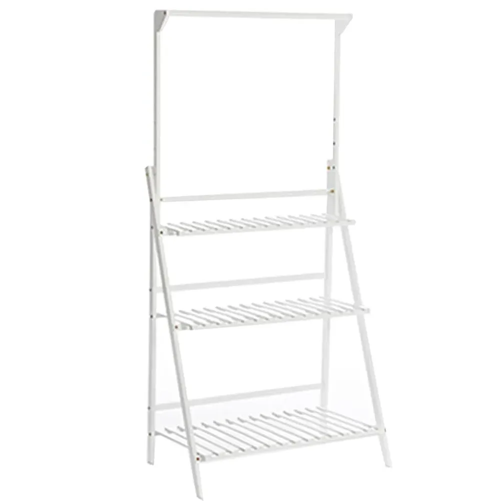 3-Tier Ladder Plant Stand with Hanging Bar - White, Solid Wood product