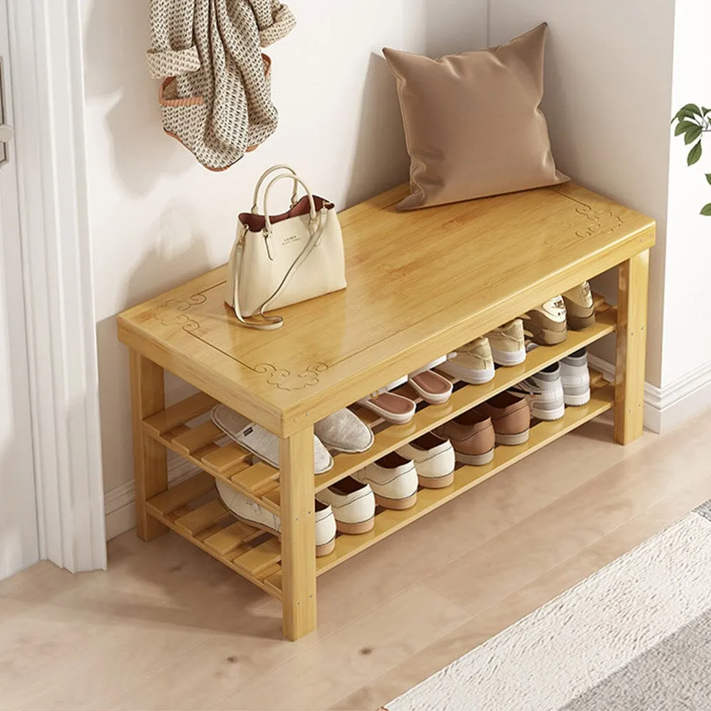 3-Tier Shoe Rack Hallway Storage Organiser - Bamboo, MDF product