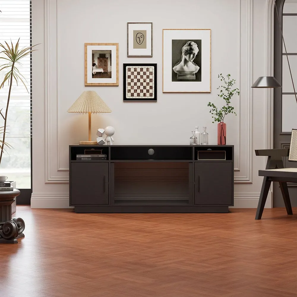 30-Inch Electric Fireplace TV Stand with Storage - Black, MDF image