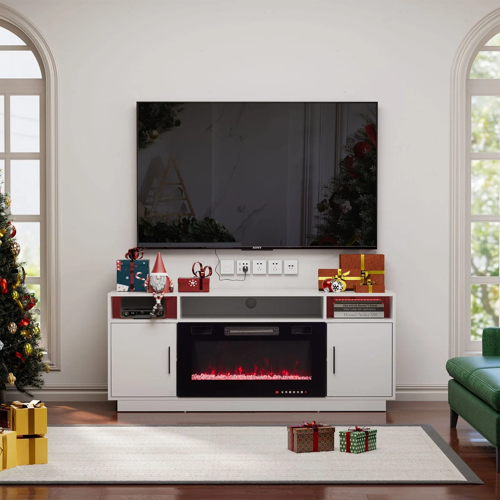 30-Inch Electric Fireplace TV Stand with Storage - MDF