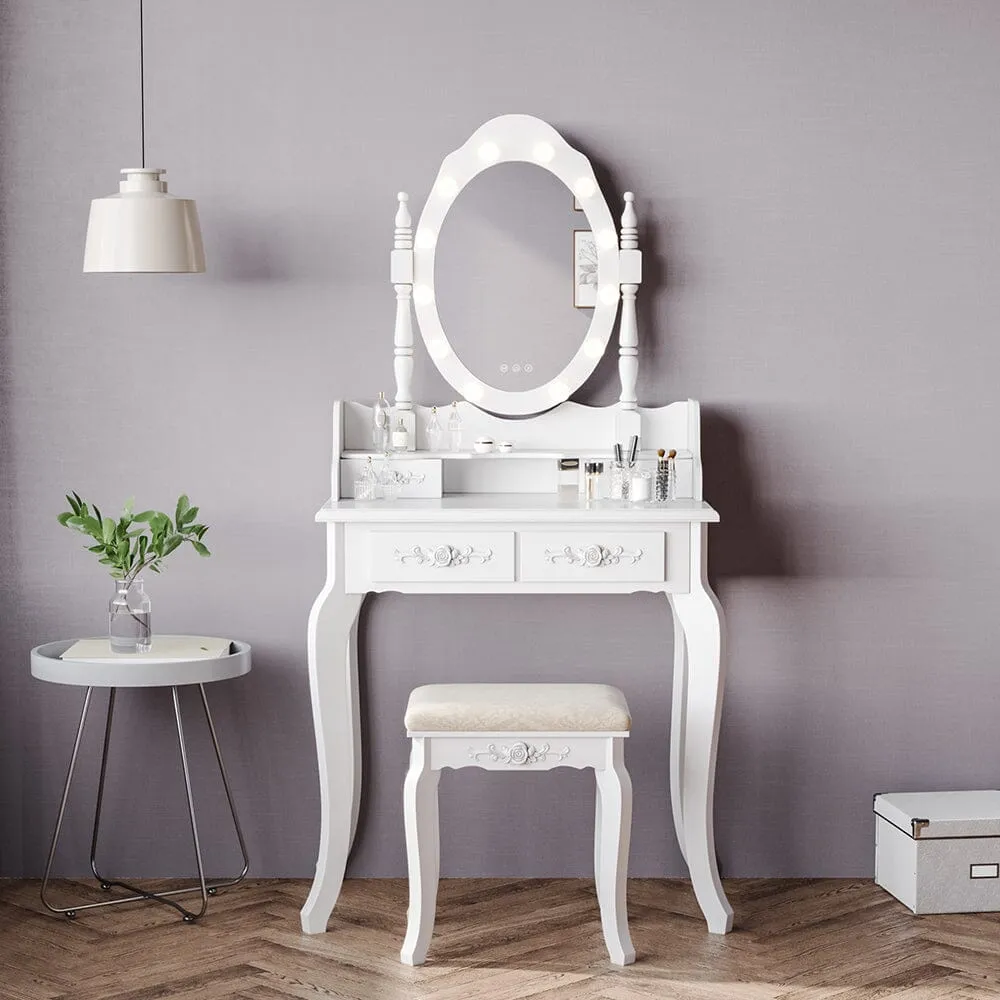4 Drawer Dressing Table with LED Mirror & Stool - White image