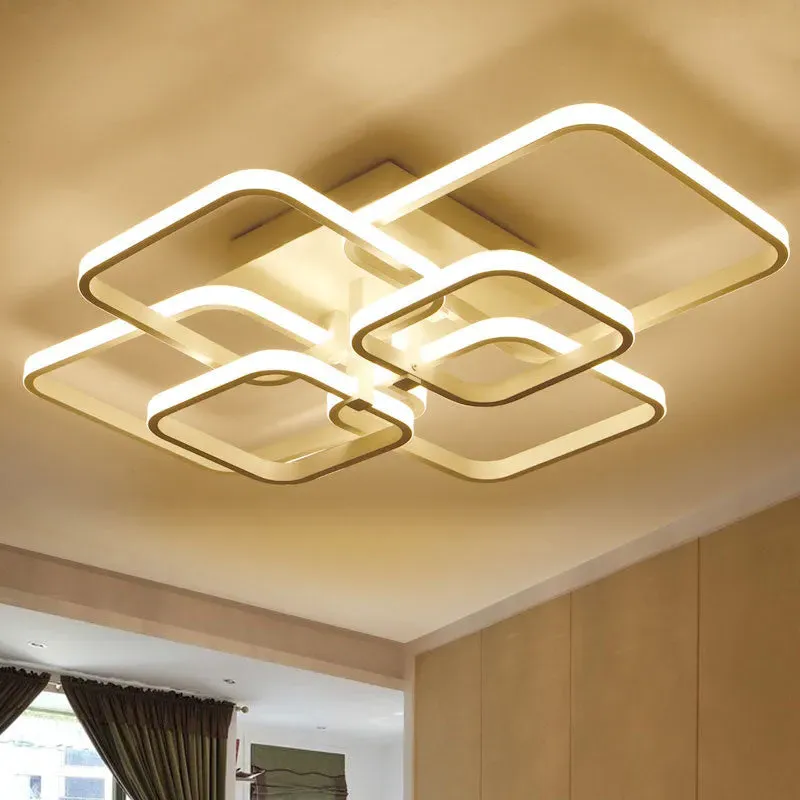 4-Light Square LED Ceiling Light with Remote Control - White, Iron product