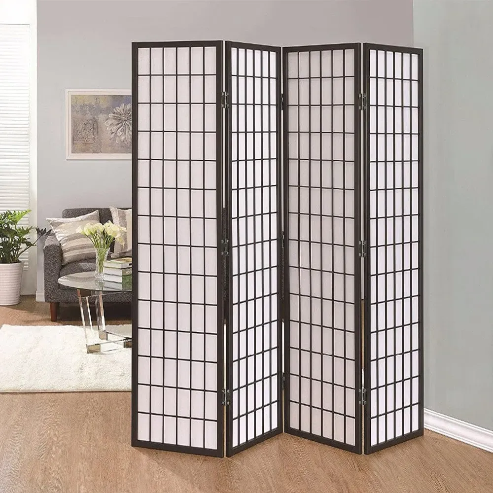 4-Panel Folding Room Divider Screen - Natural, Solid Wood
