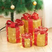4-Piece Lighted Round Christmas Ornaments - Gold, Jute alternate view