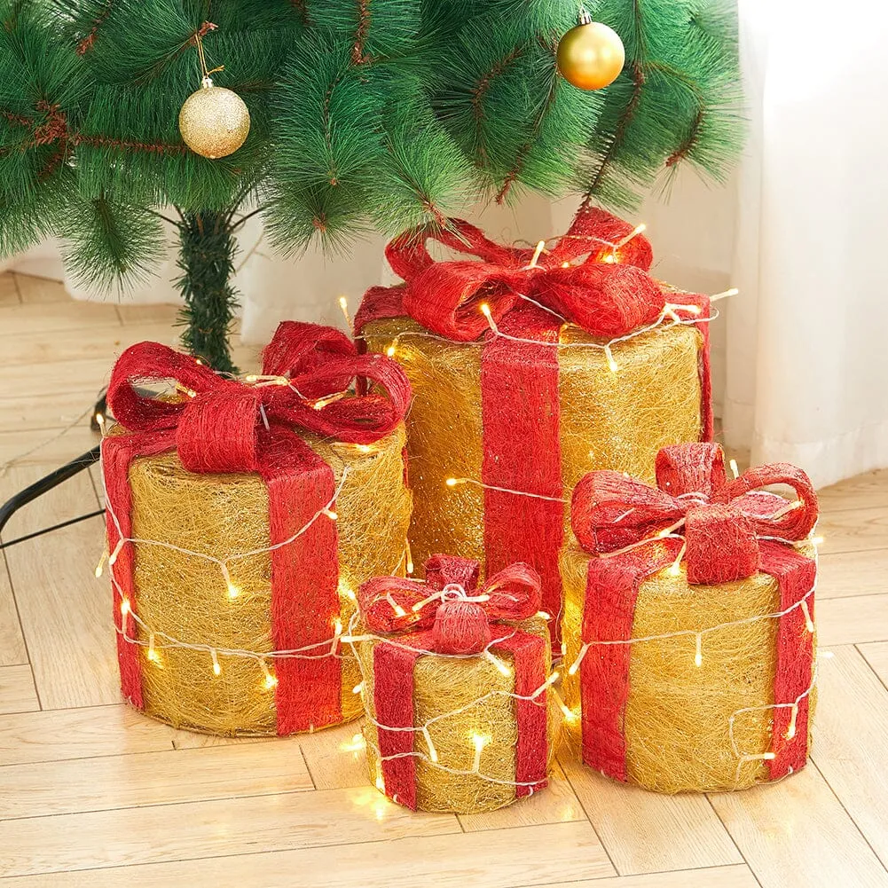 4-Piece Lighted Round Christmas Ornaments - Gold, Jute product