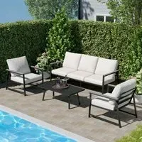 4 Piece Outdoor Sofa Set with Glass Table - Aluminium
