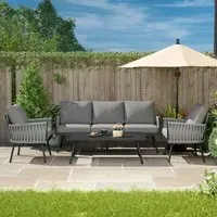 4 Piece Outdoor Sofa Set with Glass Table - Aluminium