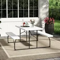 4-Seater Foldable Picnic Table and Bench Set - Black