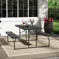 4-Seater Foldable Picnic Table and Bench Set - Black