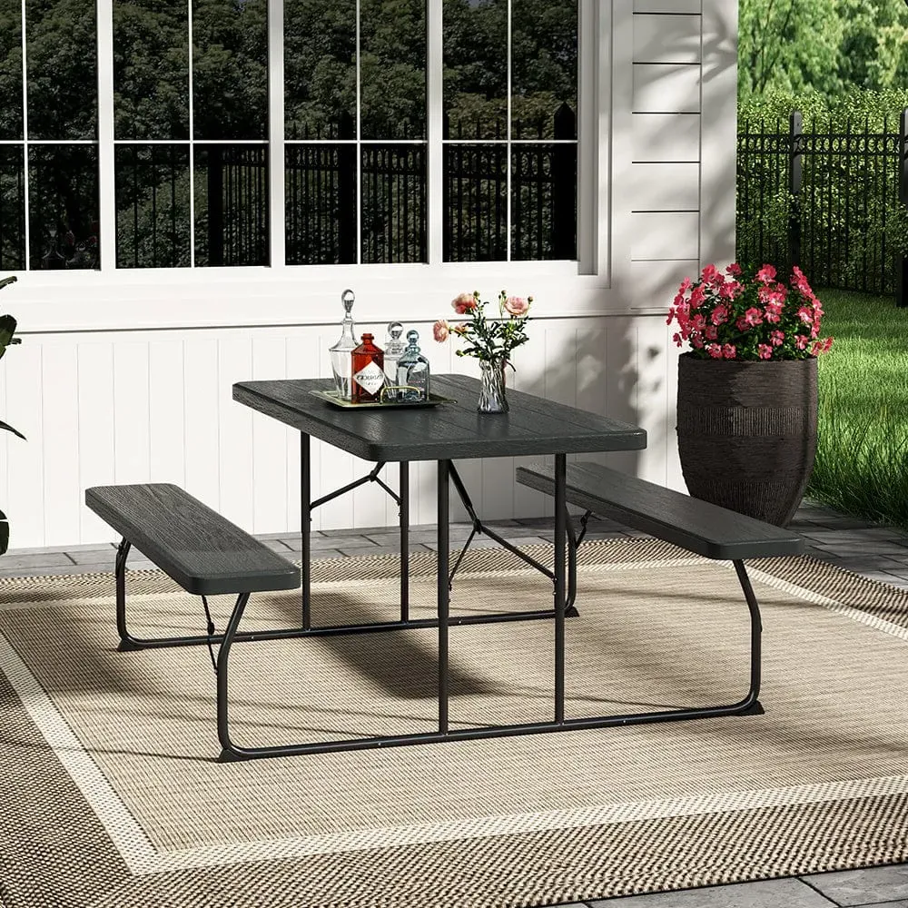 4-Seater Foldable Picnic Table and Bench Set - Black
