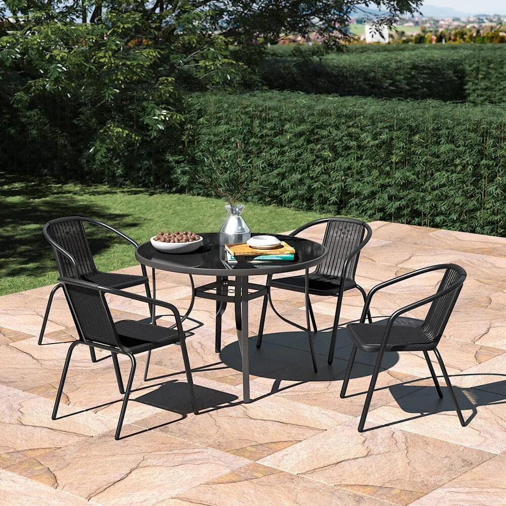 4 Seater Round Outdoor Dining Set - Black, Tempered Glass
