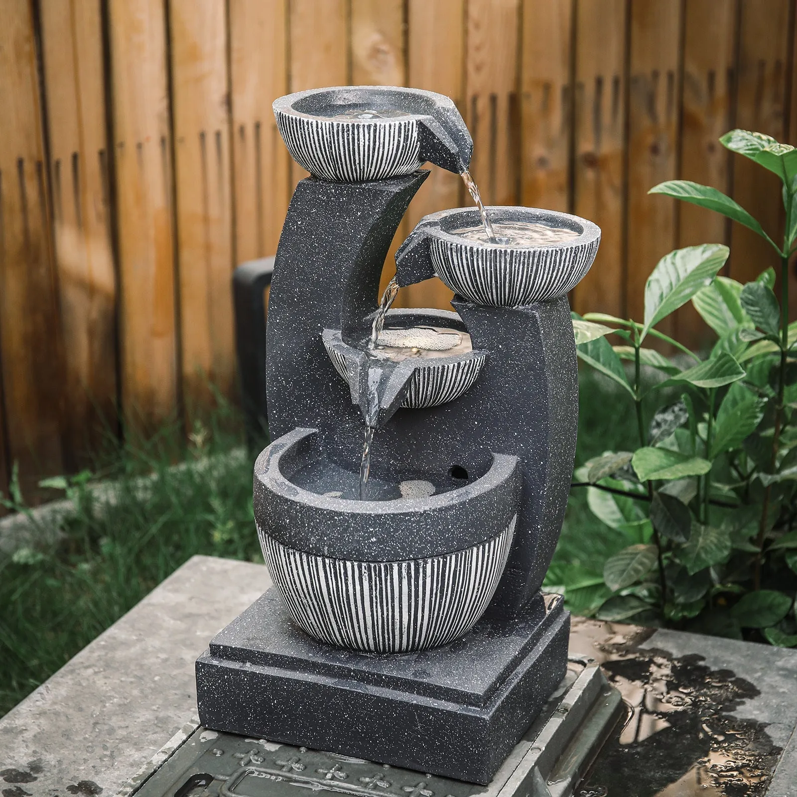 4-Tier Cascading Bowls Water Feature Fountain with LED - Polyresin product