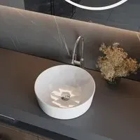 40.5cm Round Bathroom Sink - White, Stainless Steel