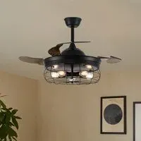 42 Inch Caged Ceiling Fan with Light - Black