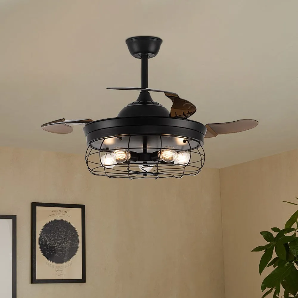 42 Inch Caged Ceiling Fan with Light - Black