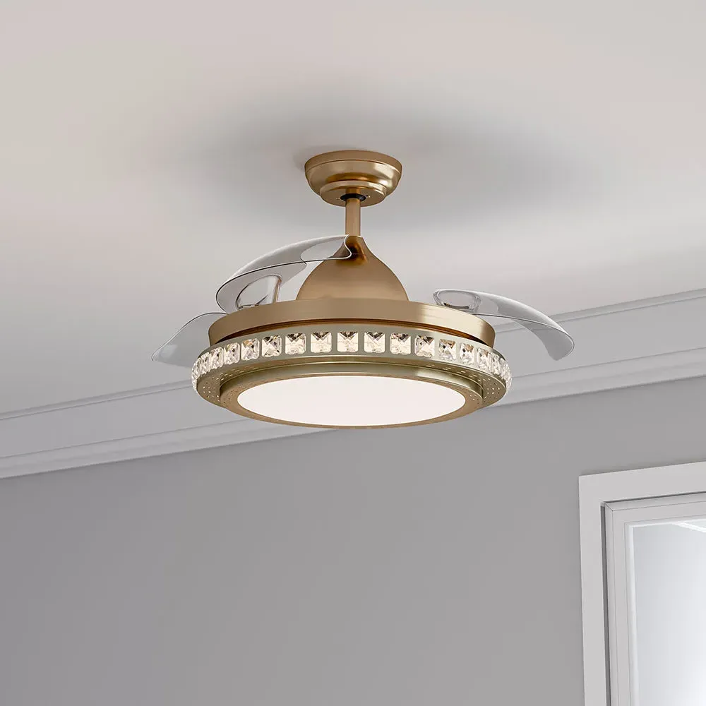 42 Inch Retractable Ceiling Fan with Light - Gold