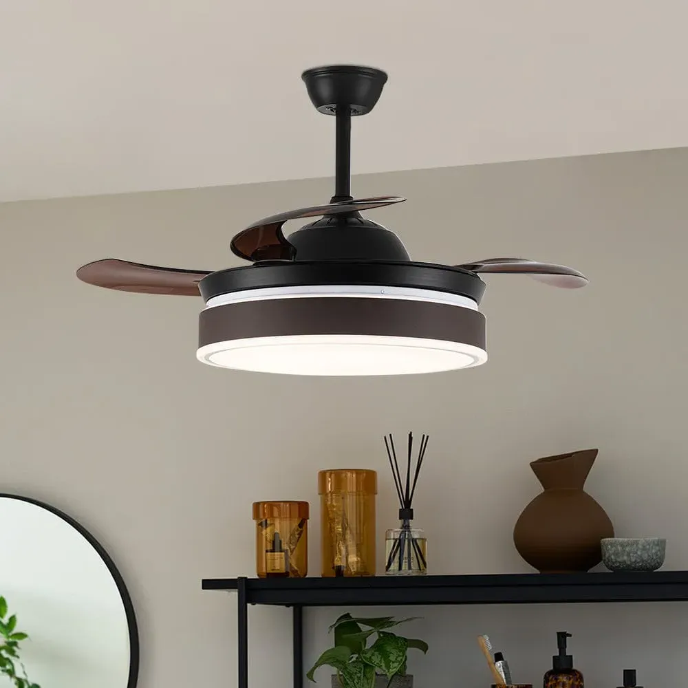42" Retractable Ceiling Fan with Acrylic Shade - Coffee image