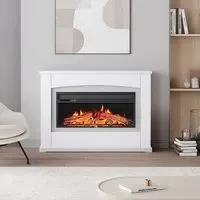 48 Inch Electric Fireplace Suite with Ambient Light - White, MDF