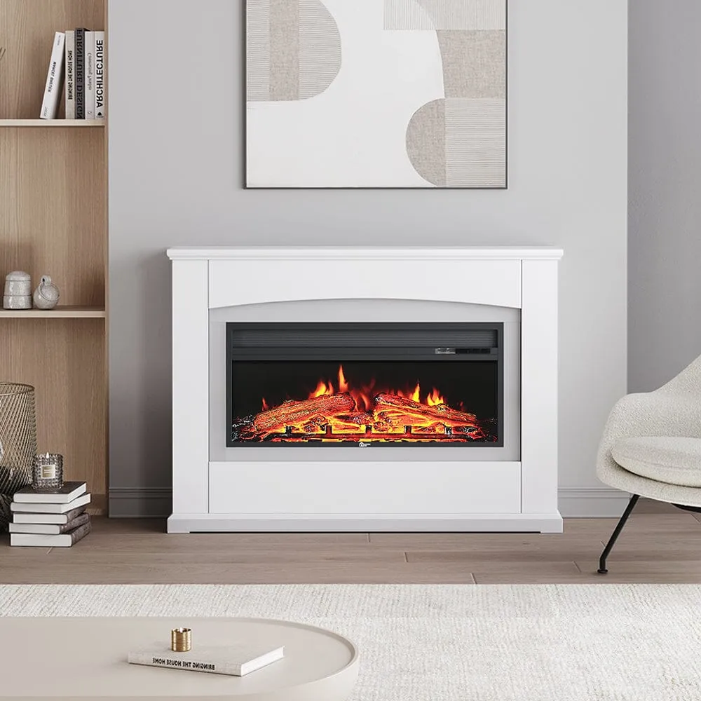 48 Inch Electric Fireplace Suite with Ambient Light - White, MDF image