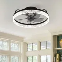 48cm Round Crystal Ceiling Fan with Light - Black