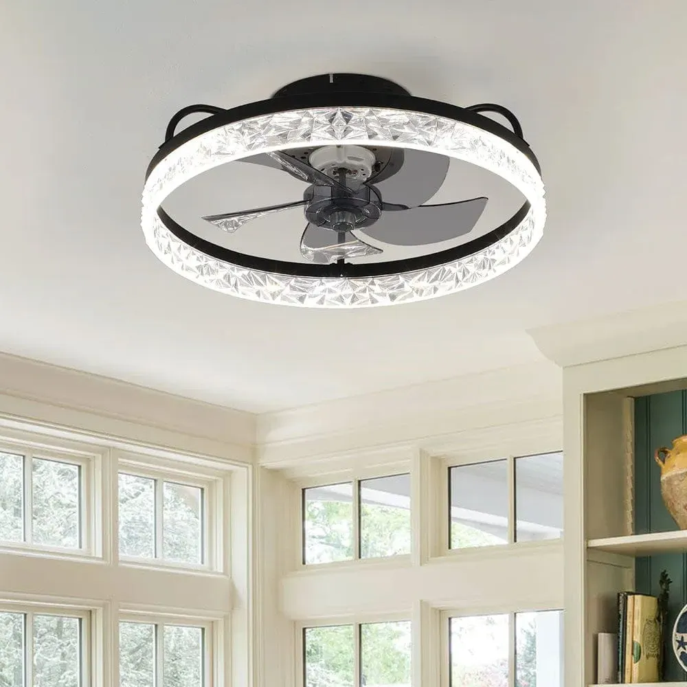 48cm Round Crystal Ceiling Fan with Light - Black