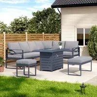 5 Piece Sectional Garden Furniture Set with Heated Table - Grey