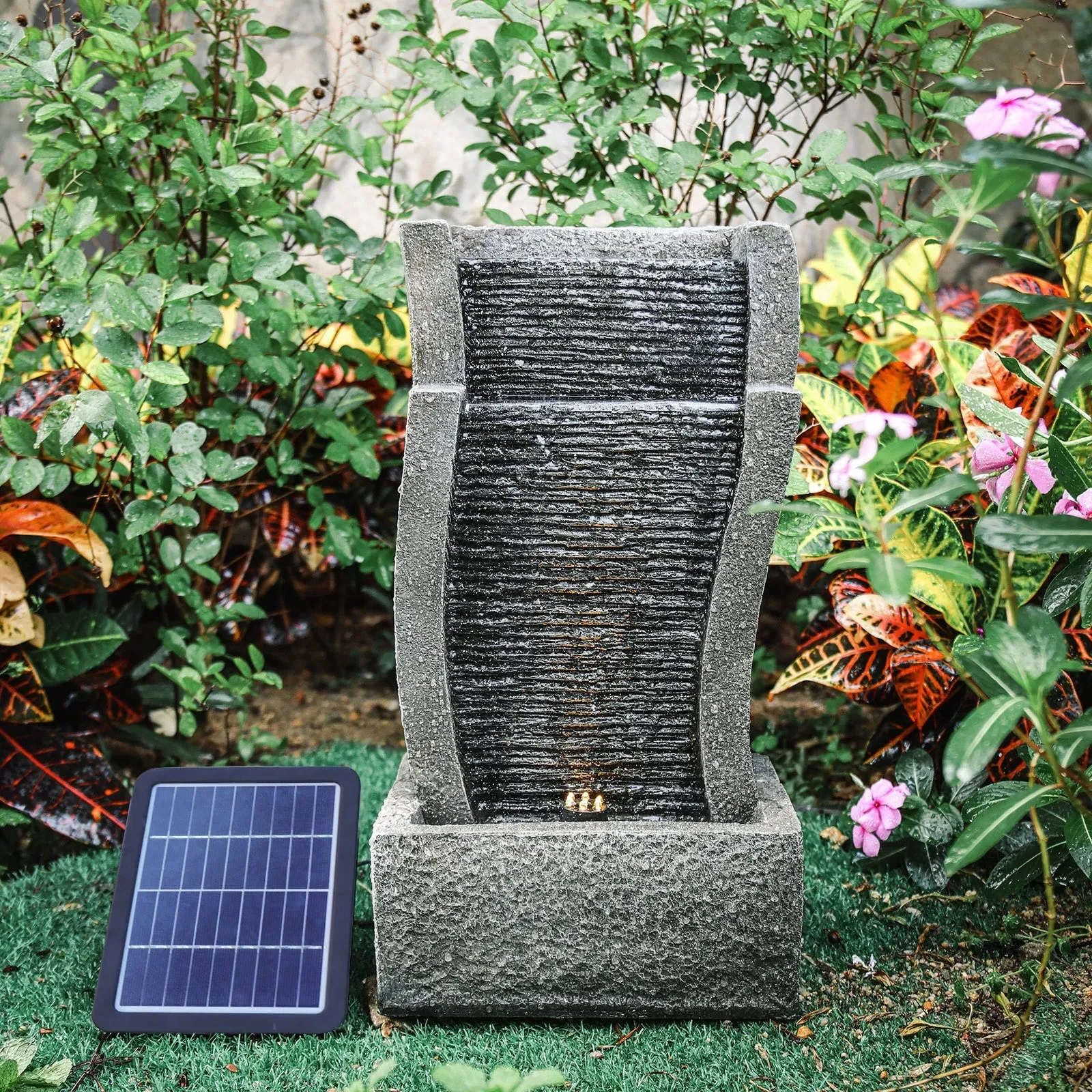 50cm Waterfall Garden Water Feature with LED - Slate Effect image