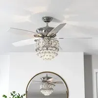 52 Inch LED Ceiling Fan with Crystal Chandelier - Silver