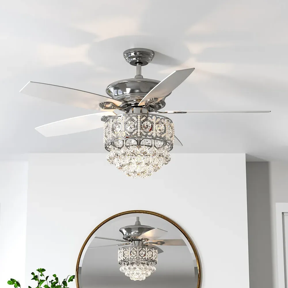 52 Inch LED Ceiling Fan with Crystal Chandelier - Silver image