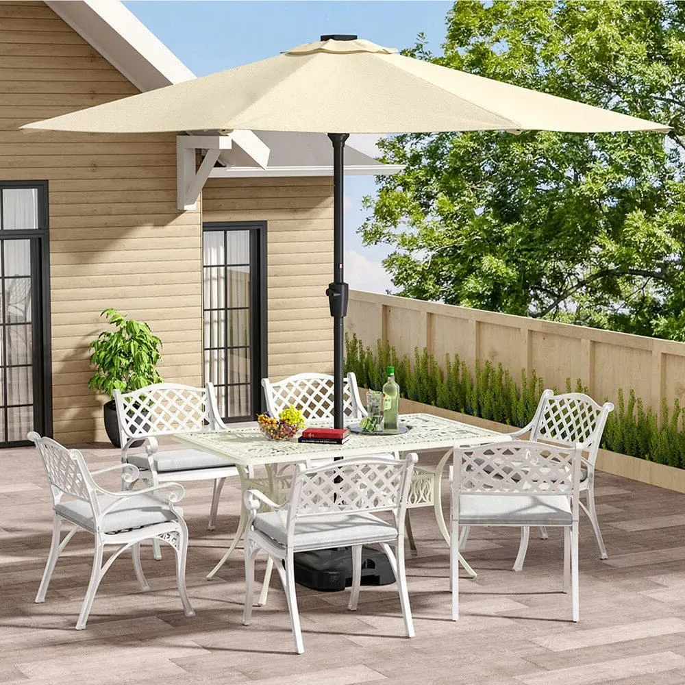 6-Seater Garden Dining Set with Parasol Hole - Cast Aluminium
