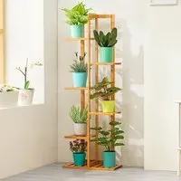 6 Tier Plant Stand Ladder Shelves - White, Bamboo