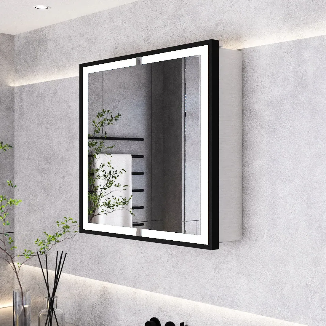 65x60cm LED Mirror Cabinet with Bluetooth - Double Door image