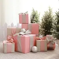 7-Piece Paper Ribbon Christmas Gift Box Set - Beige Pink