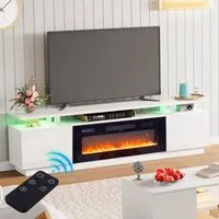 70 inch TV Stand with Electric Fireplace - White, MDF