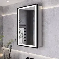 70cm LED Mirror Cabinet Single Door with Demister - Silver