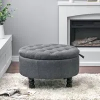 70cm Round Storage Ottoman Footstool - Grey