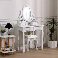 75cm Makeup Vanity Desk with Mirror and Stool - White