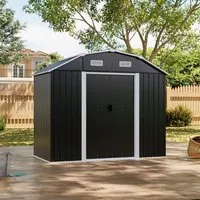 7x4 ft Galvanized Steel Storage Shed with Shelving - Charcoal Black alternate view