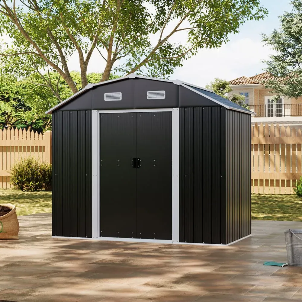 7x4 ft Galvanized Steel Storage Shed with Shelving - Charcoal Black product