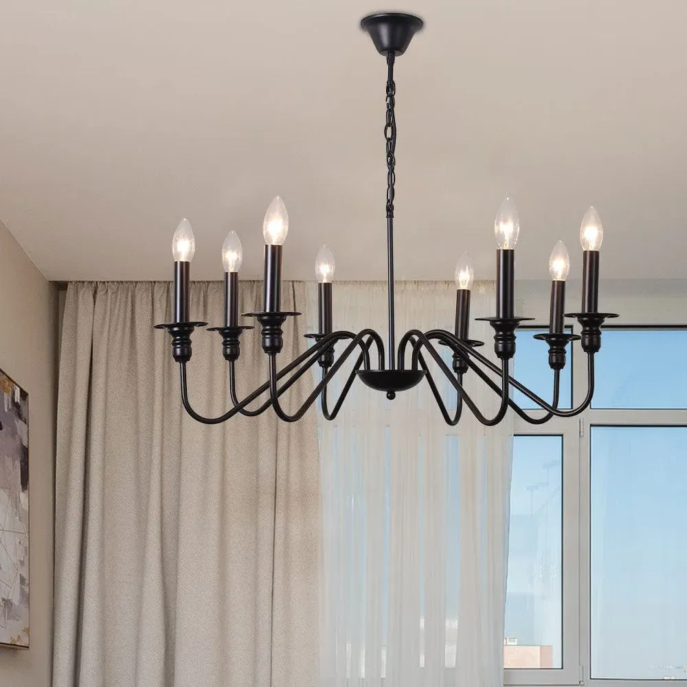 8-Light Candle Pendant Light - Black, Metal product