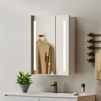 80cm LED Bathroom Mirror Cabinet with Shelves - Chrome