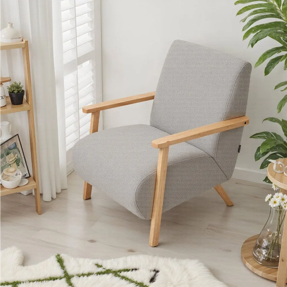 Accent Chair Chenille Fabric with Wooden Armrests - Grey product